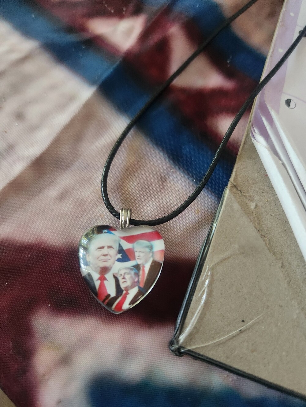 Heart-Shaped Patriotic Pendant Necklace - Red, White, Blue Unisex